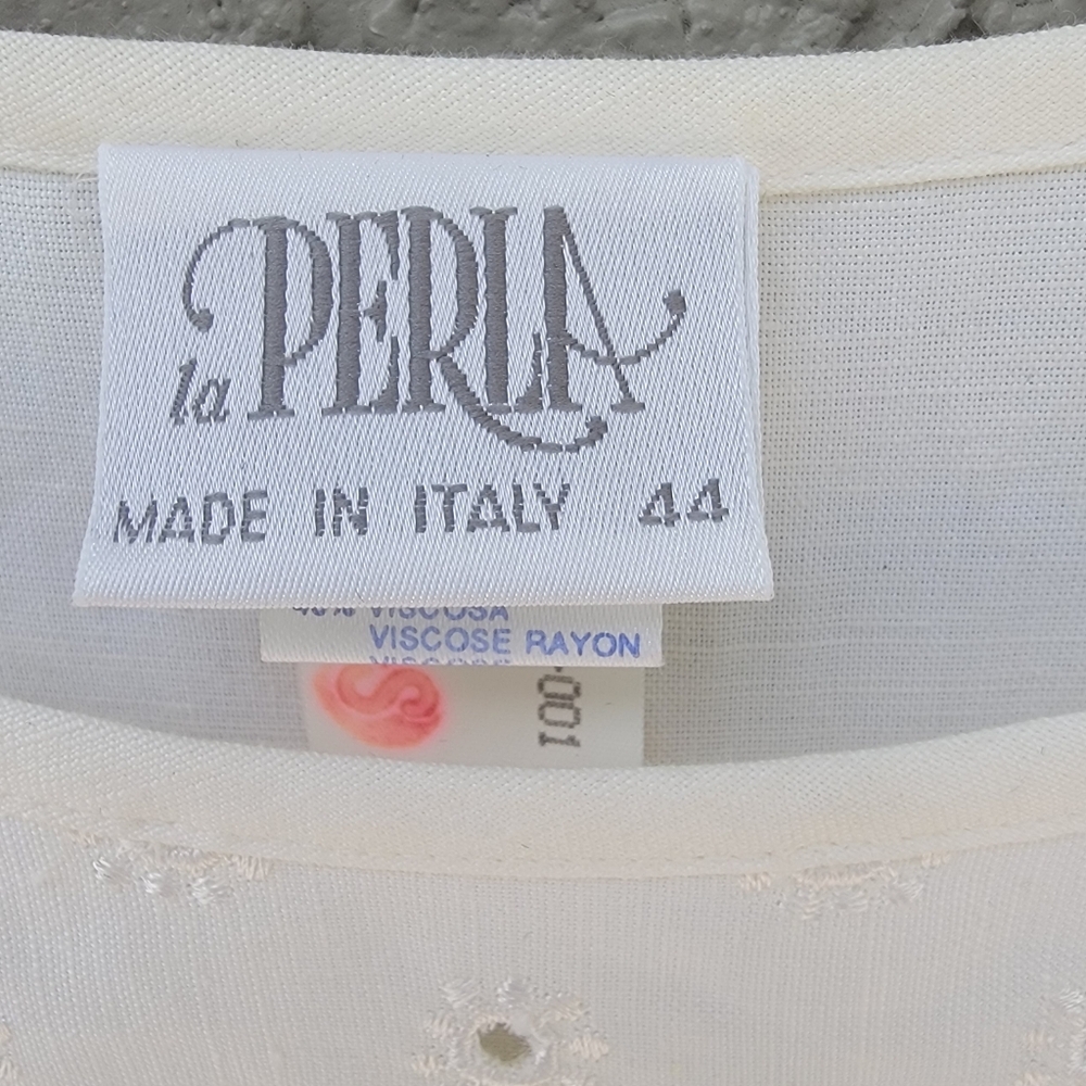 La Perla Linen Blend Retro Ivory Eyelet Embroidered Shift Dress Italy size 44/8 - Picture 2 of 12
